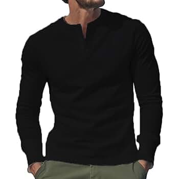 シンゾーン　MILITARY HENLEY PULLOVER BLACK Amazon.com: JISHINMEN Men's Henley Shirts Long Sleeve Casual